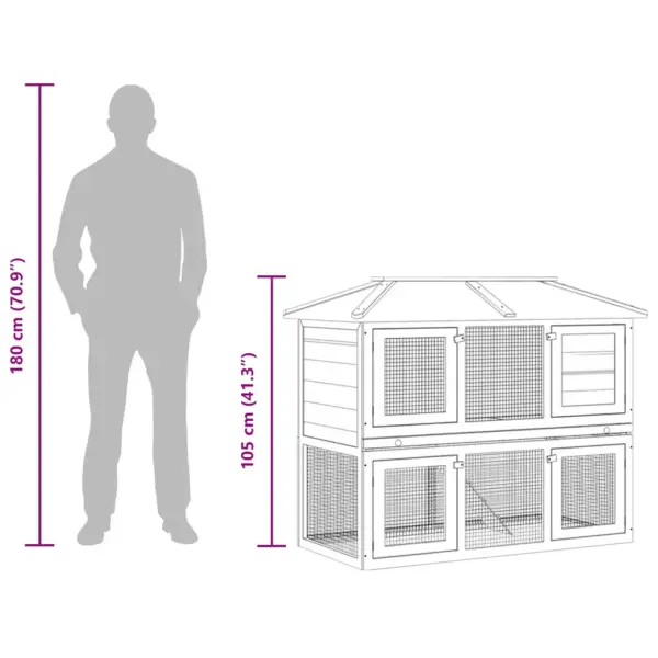 Ilmastikukindel kahekorruseline küülikupuur rohelise katusega, valge ja punane nulupuit, 130 x 68 x 105 cm – 13