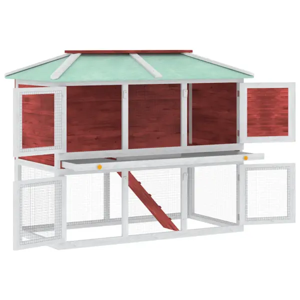 Ilmastikukindel kahekorruseline küülikupuur rohelise katusega, valge ja punane nulupuit, 130 x 68 x 105 cm – 3