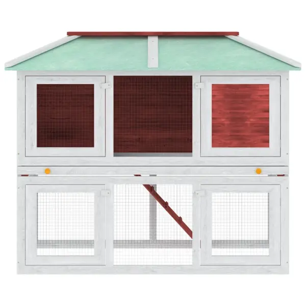 Ilmastikukindel kahekorruseline küülikupuur rohelise katusega, valge ja punane nulupuit, 130 x 68 x 105 cm – 4