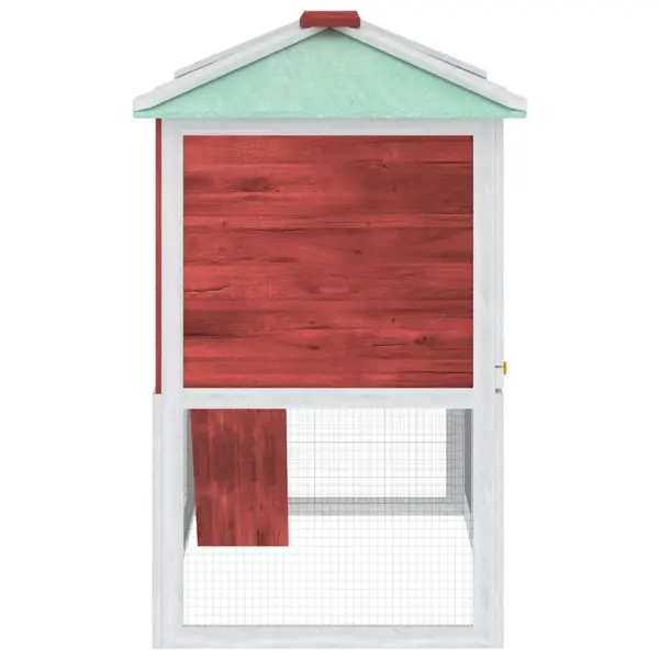 Ilmastikukindel kahekorruseline küülikupuur rohelise katusega, valge ja punane nulupuit, 130 x 68 x 105 cm – 5