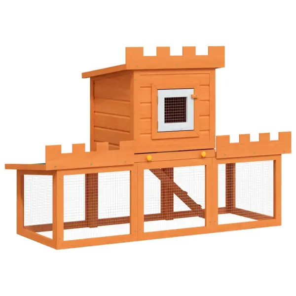 Kahekorruseline õueküülikupuur majakesega, pruun, 142 x 50 x 101 cm – 2