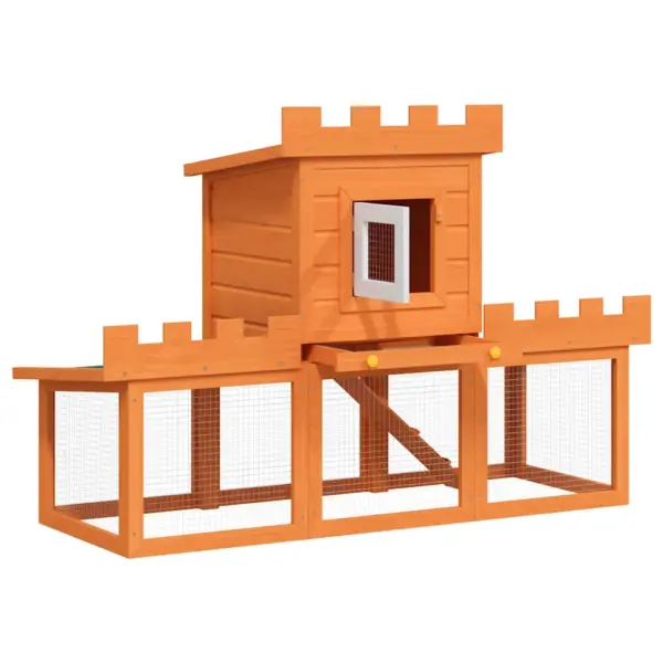 Kahekorruseline õueküülikupuur majakesega, pruun, 142 x 50 x 101 cm – 3