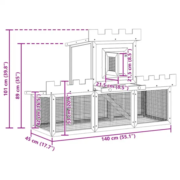 Kahekorruseline õueküülikupuur majakesega, pruun, 142 x 50 x 101 cm – 10
