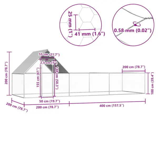 Kanakuut veekindla katusega, tsingitud teras, hõbedane, 6 x 2 x 2 m – 6