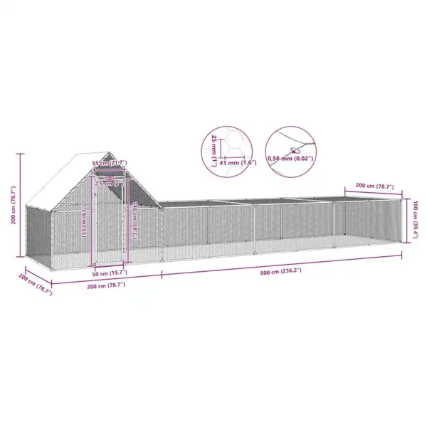 Kanakuut veekindla katusega, hõbedane tsingitud teras, 8 x 2 x 2 m – 9