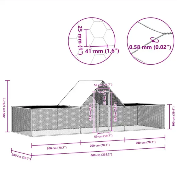 Kanakuut veekindla katusega, tsingitud teras, hõbedane, 6 x 2 x 2 m – 9