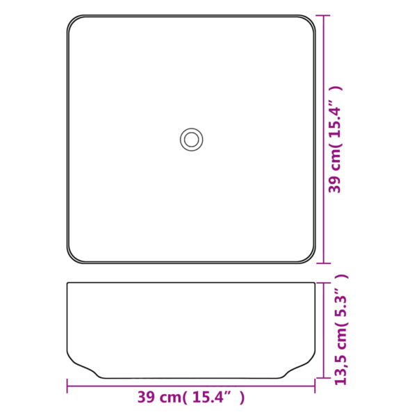 Kandiline keraamiline kapipealne valamu, valge, 39 x 39 x 13,5 cm – 4