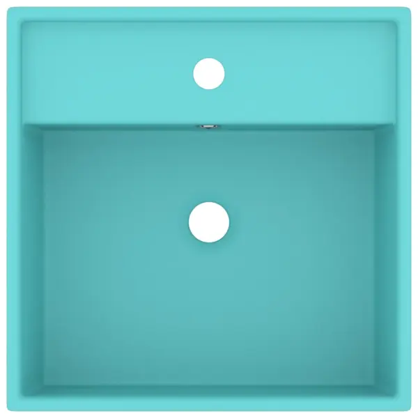 Kandiline matt heleroheline keraamiline valamu ülevoolu- ja kraaniauguga, 41 x 41 cm – 3