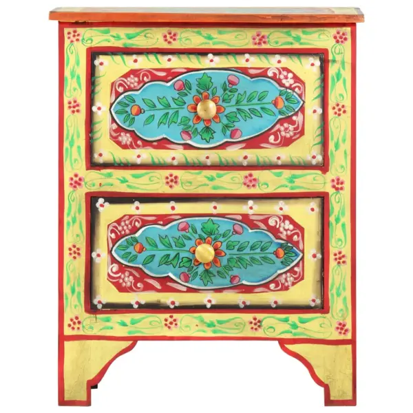 Käsitsi maalitud mangopuidust öökapp 2 sahtliga, 40 x 30 x 50 cm – 2