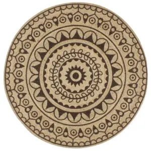 Ümmargune käsitsi punutud džuutvaip naturaalse ja tumepruuni mustriga, 120 cm