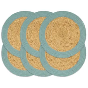 Ümmargused käsitsi valmistatud lauamatid, 6 tk, naturaalne ja roheline, džuudist ja puuvillast, 38 cm