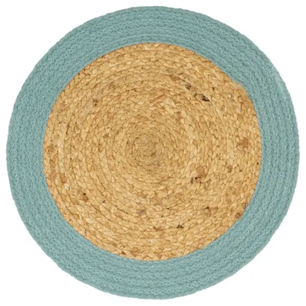 Ümmargused käsitsi valmistatud lauamatid, 6 tk, naturaalne ja roheline, džuudist ja puuvillast, 38 cm – 2