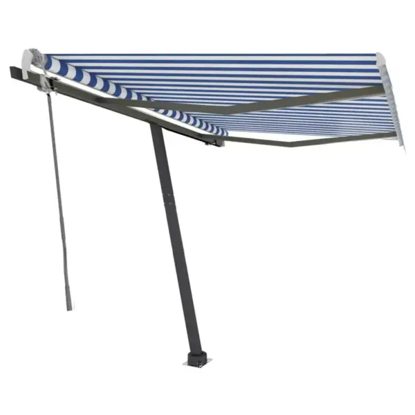Käsitsi sissetõmmatav terrassivarikatus LED-valgustusega, sinivalge, 300 x 250 cm, antratsiithalli alumiiniumraamiga - 2