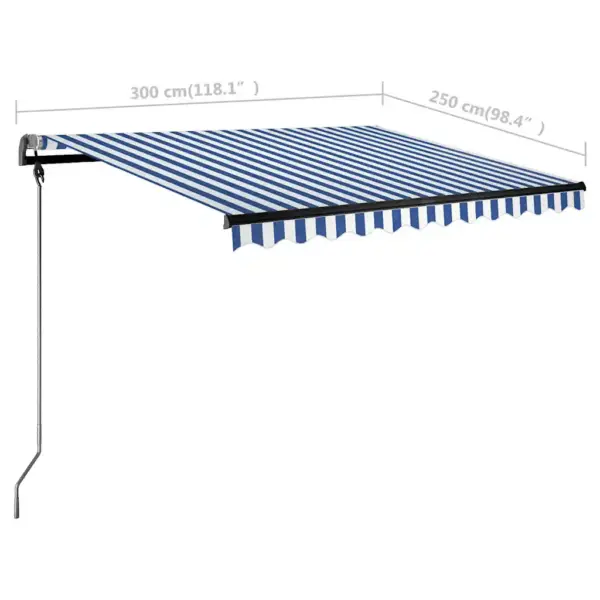 Käsitsi sissetõmmatav terrassivarikatus LED-valgustusega, sinivalge, 300 x 250 cm, antratsiithalli alumiiniumraamiga - 12
