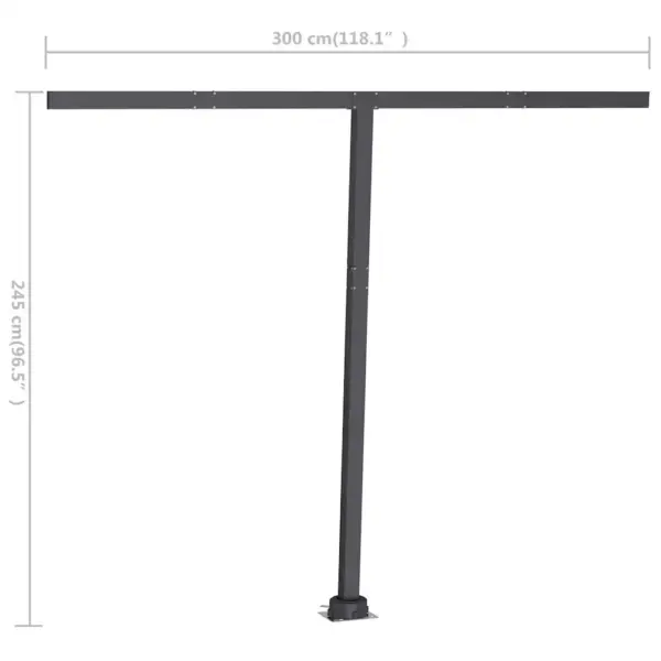 Käsitsi sissetõmmatav terrassivarikatus LED-valgustusega, sinivalge, 300 x 250 cm, antratsiithalli alumiiniumraamiga - 13