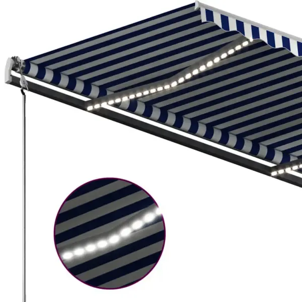 Käsitsi sissetõmmatav terrassivarikatus LED-valgustusega, sinivalge, 300 x 250 cm, antratsiithalli alumiiniumraamiga - 7