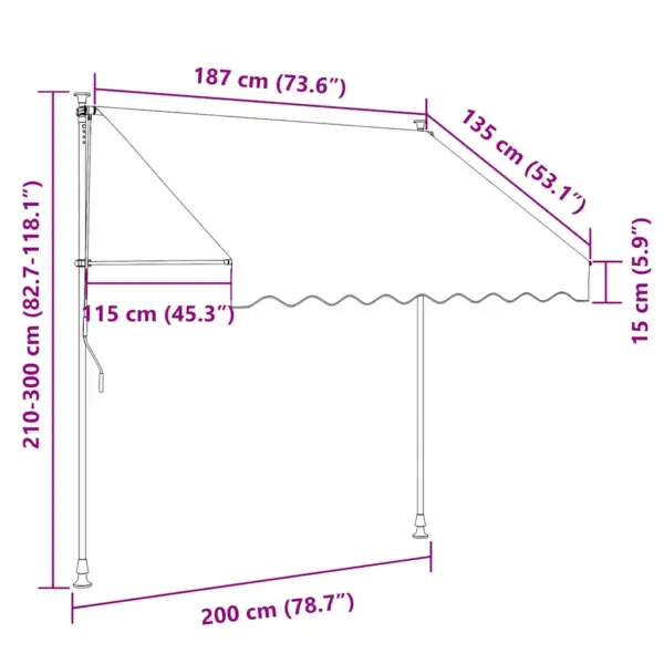 Käsitsi sissetõmmatav varikatus LED-valgustusega, 200 cm, antratsiithall – 8