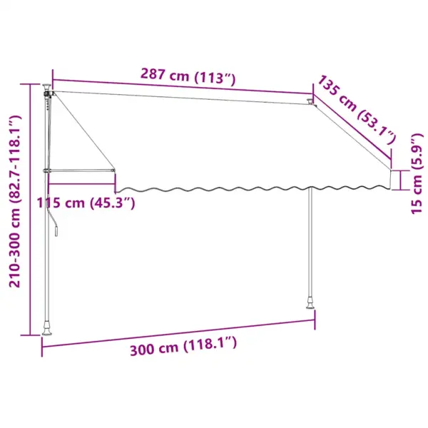 Käsitsi sissetõmmatav varikatus LED-iga, valge-oranž, 300 cm – 8