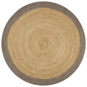 Ümmargune käsitsi valmistatud džuutvaip halli äärega, naturaalne, 120 cm
