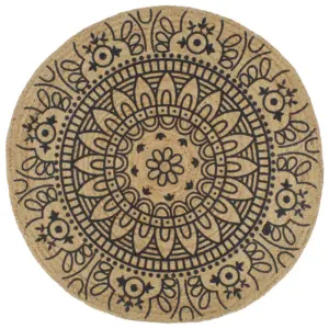 Käsitsi valmistatud ümmargune džuutvaip tumesinise lillemustriga, 90 cm