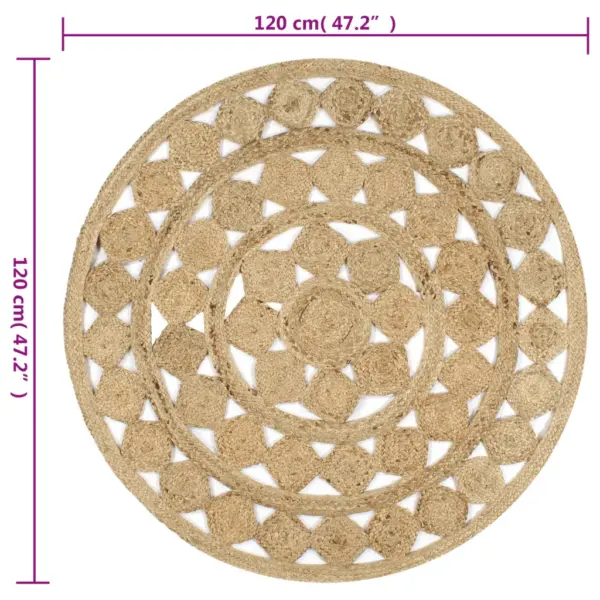 Käsitsi valmistatud ümmargune džuutvaip, naturaalne, 120 cm – 6
