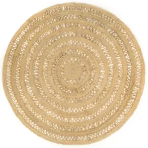 Ümmargune käsitsi valmistatud punutud džuutvaip mandalamustriga, pruun, 210 cm