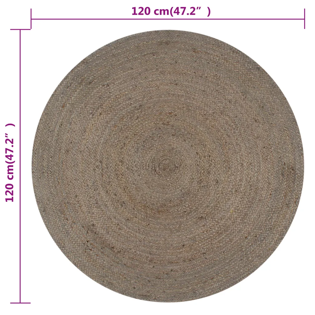 Ümmargune käsitsi valmistatud džuutvaip, hall, 120 cm