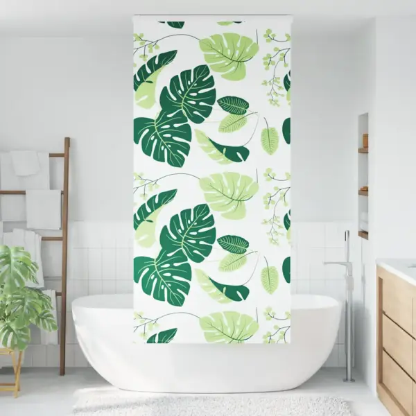 Kassetiga duširuloo roheliste lehtede mustriga, PEVA, 90 x 240 cm – 2