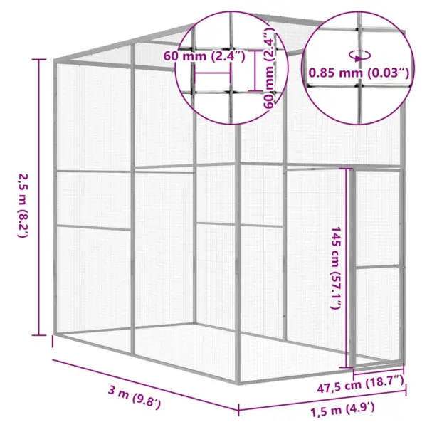 Õuekassipuur tsingitud terasest, hõbedane, 3 x 1,5 x 2,5 m – 5