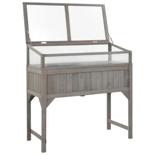 Hall kasvuhoonega taimelava, tugevast nulupuidust, 110 x 54 x 120 cm – 2