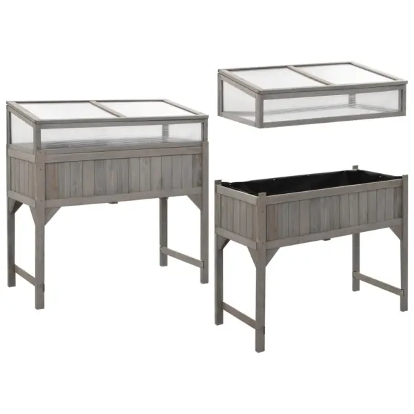 Hall kasvuhoonega taimelava, tugevast nulupuidust, 110 x 54 x 120 cm – 4