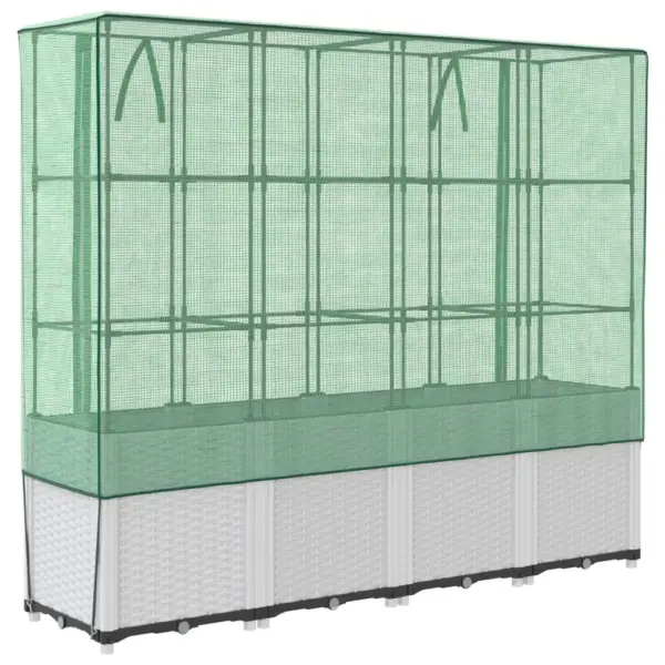 Kasvuhoonekattega kõrgendatud taimekast, rotangiimitatsiooniga, valge, 160 x 40 x 153 cm – 6