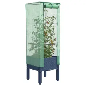 Kasvuhoonekattega kõrgendatud taimekast, rotangi välimus, sinakashall, 40 x 40 x 140 cm