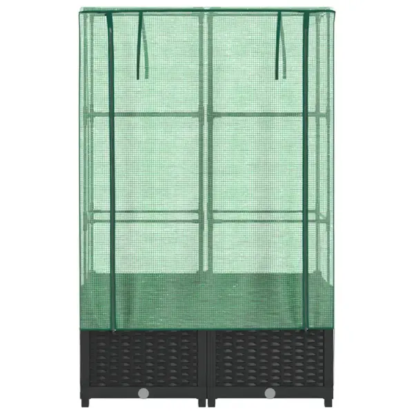 Kasvuhoonekattega kõrgendatud taimekast, rotangi välimus, must, 80 x 40 x 138 cm – 4