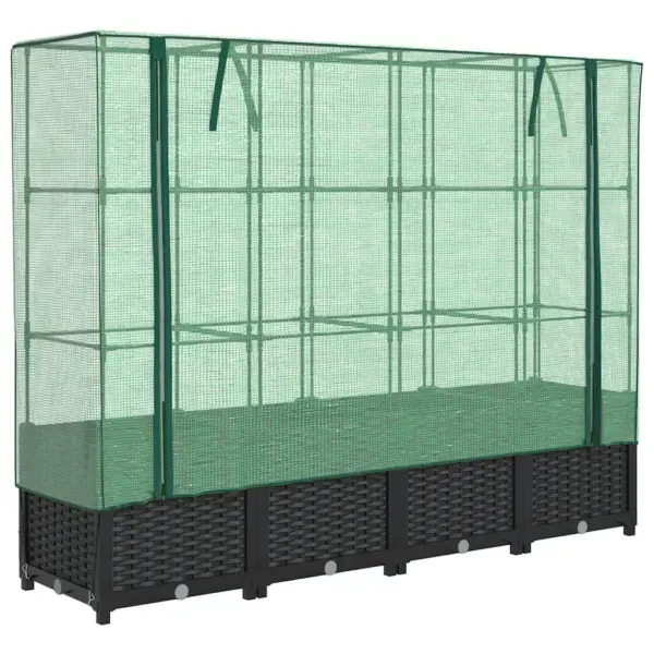 Kasvuhoonekattega kõrgpeenar rotangi imitatsiooniga, must, PP, 160 x 40 x 138 cm – 2