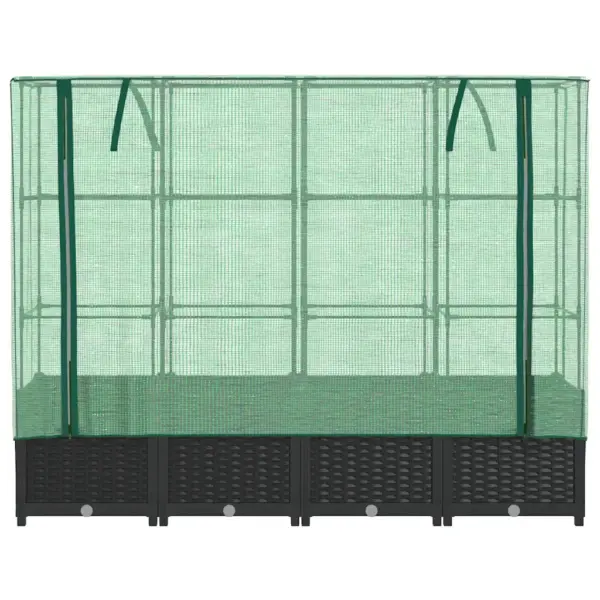 Kasvuhoonekattega kõrgpeenar rotangi imitatsiooniga, must, PP, 160 x 40 x 138 cm – 4