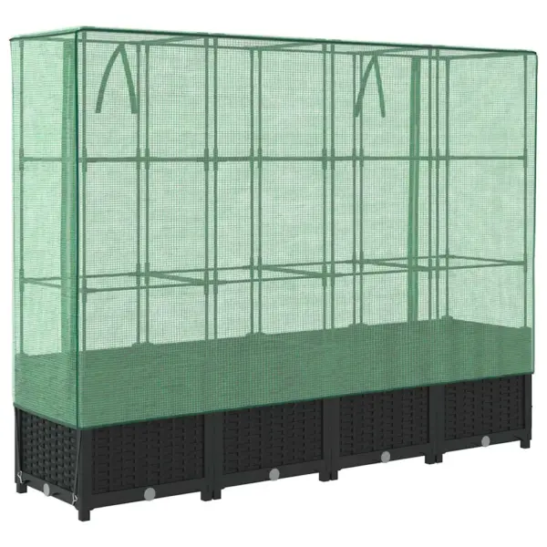 Kasvuhoonekattega kõrgpeenar rotangi imitatsiooniga, must, PP, 160 x 40 x 138 cm – 6