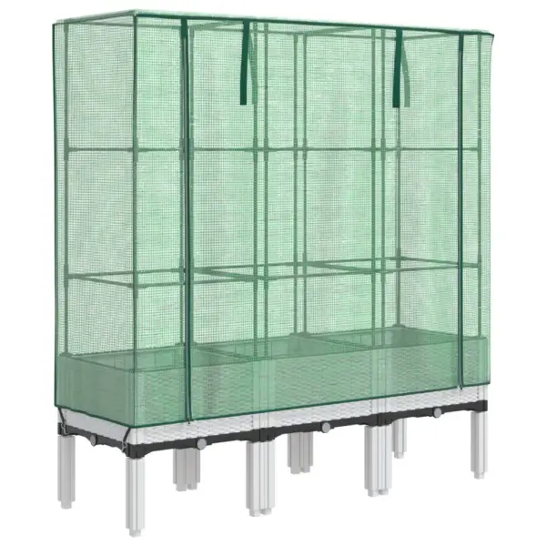 Kasvuhoonekattega kõrgendatud taimekast, rotangiimitatsiooniga, valge, 120 x 40 x 140 cm – 2