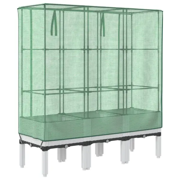 Kasvuhoonekattega kõrgendatud taimekast, rotangiimitatsiooniga, valge, 120 x 40 x 140 cm – 6