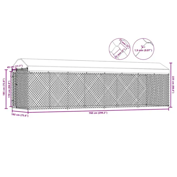 Katusega koeraaed tsingitud terasest, 760 x 192 x 225 cm – 8