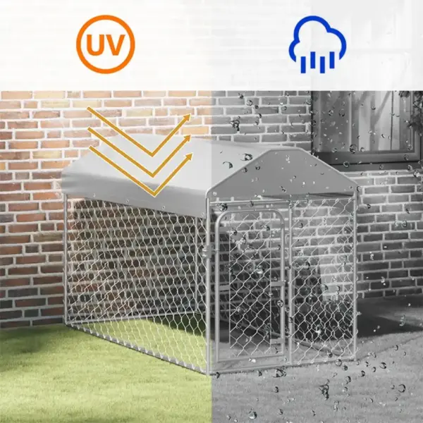 Katusega koeraaed tsingitud terasraamist, hõbedane, 200 x 100 x 125 cm – 4