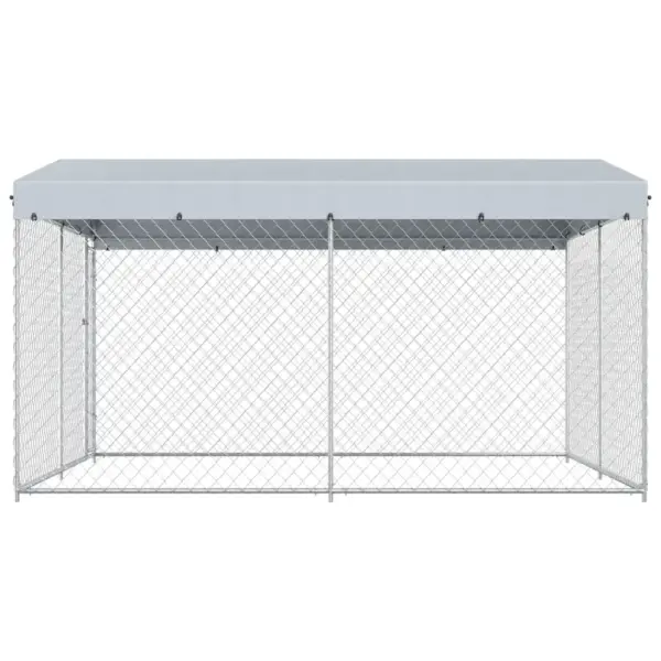 Katusega koeraaed tsingitud terasest, hõbedane, 382 x 382 x 225 cm – 2