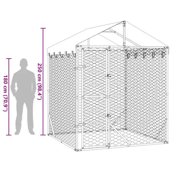 Katusega koeraaedik tsingitud terasest, hõbedane, 2 x 2 x 2,5 m – 9