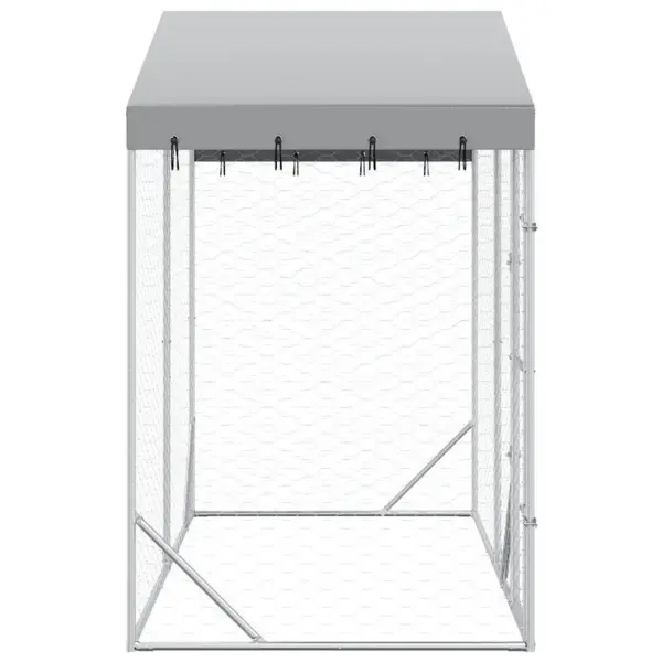 Katusega koeraaedik väikeloomadele, hõbedane tsingitud teras, 3 x 1,5 x 2,5 m – 5