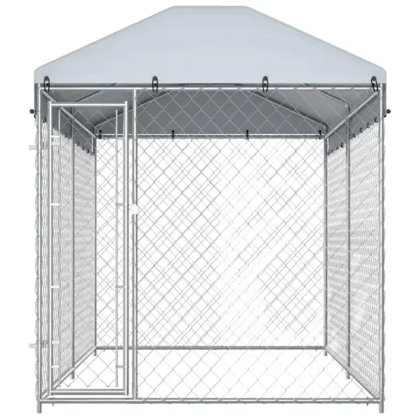 Tsingitud terastraadist katusega koeraaed, hõbedane, 382 x 192 x 225 cm – 4