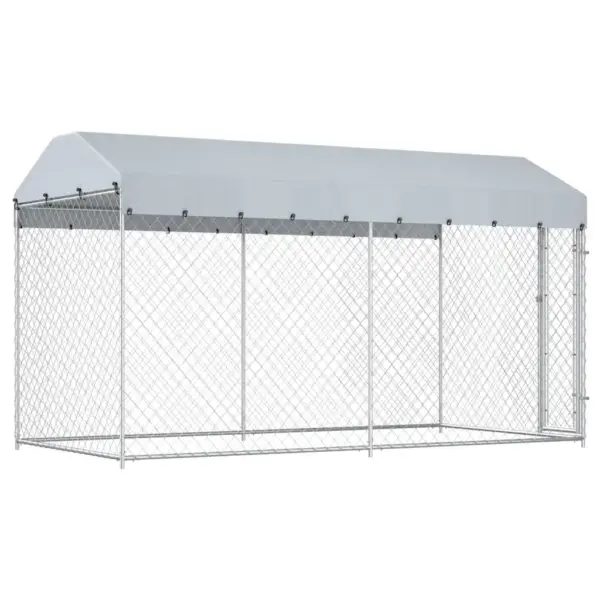 Tsingitud terastraadist katusega koeraaed, hõbedane, 382 x 192 x 225 cm – 5