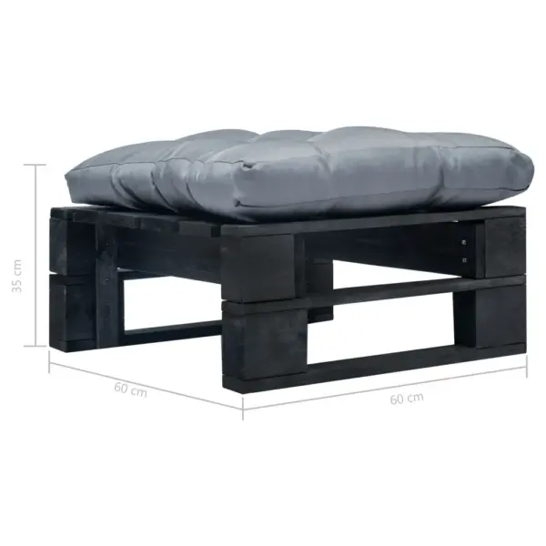 Kaubaaluse stiilis otoman jalapink halli padjaga, must immutatud männipuit, 60 x 60 x 35 cm – 3