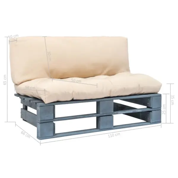 Kaubaalustest 2-kohaline aiadiivan liivakarva patjadega, hallimmutatud männipuit, 110 x 66 x 65 cm – 7