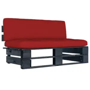 Kaubaalustest diivani keskmine moodul punase padjaga, must immutatud männipuit, 110 x 65 x 55 cm