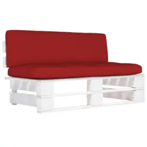 Kaubaalustest diivani keskmine moodul punaste patjadega, valge immutatud männipuit, 110 x 65 x 55 cm